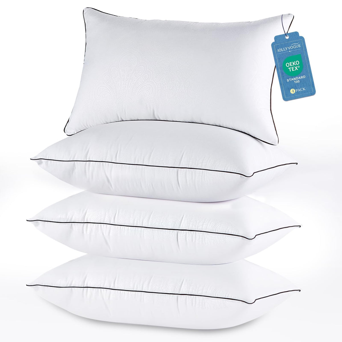 JOLLYVOGUE Pillows Standard Size Set of 2, Cooling and Firm Pillows with Oeko-Tex Certified Down Alternative Filling for Side, Back, and Stomach Sleepers, Hotel Collection