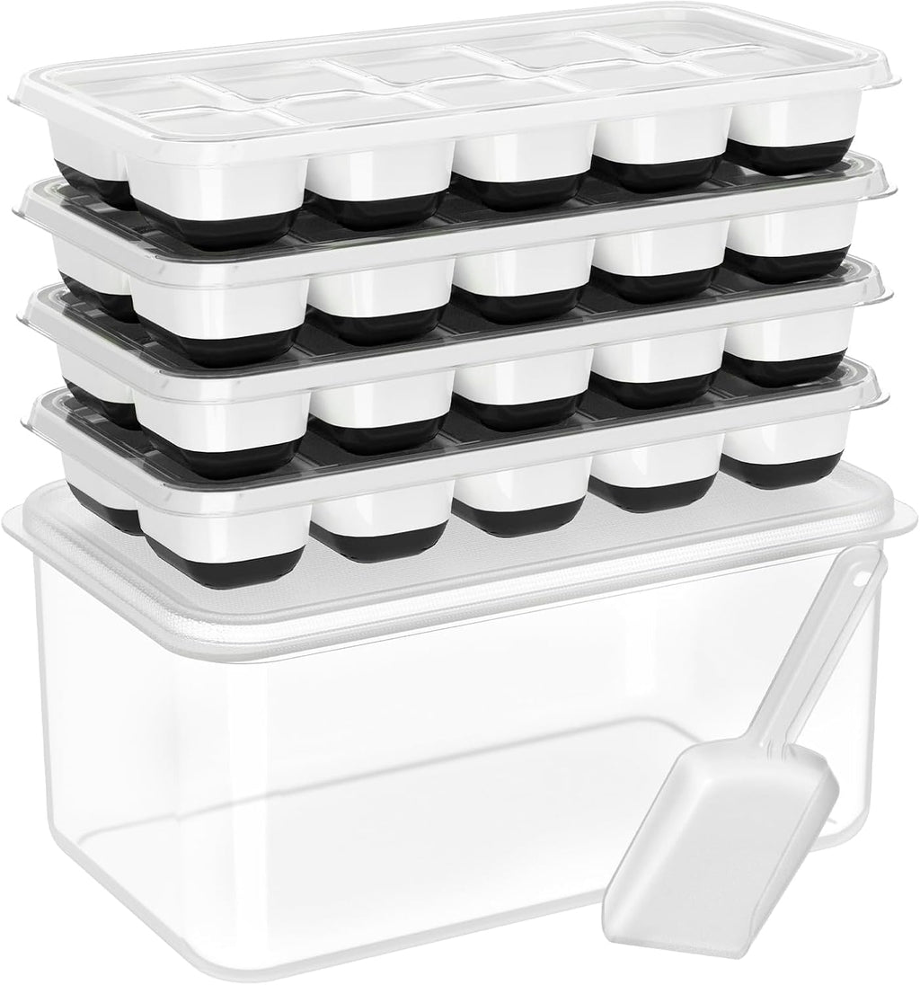 DOQAUS Ice Cube Tray with Lid and Bin,4 Pack Ice Cube Trays for Freezer