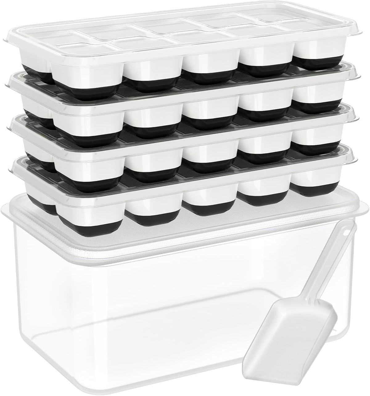 DOQAUS Ice Cube Tray with Lid and Bin,4 Pack Ice Cube Trays for Freezer