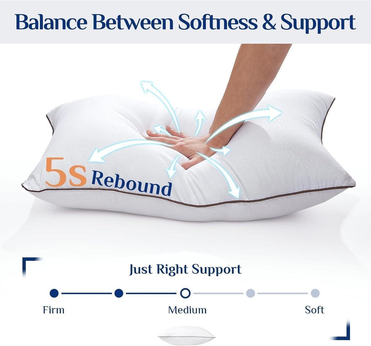 JOLLYVOGUE Pillows Standard Size Set of 2, Cooling and Firm Pillows with Oeko-Tex Certified Down Alternative Filling for Side, Back, and Stomach Sleepers, Hotel Collection