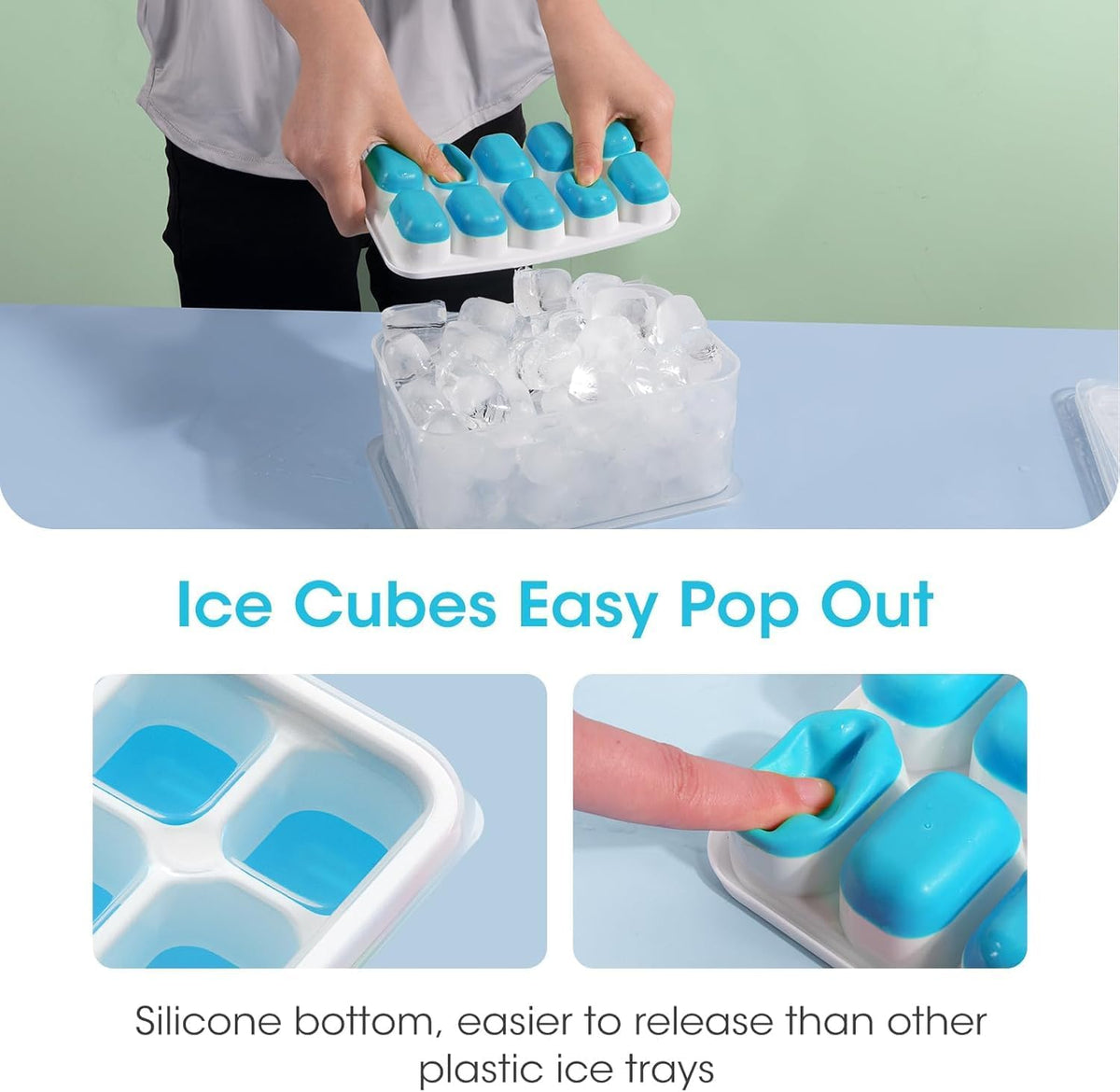 DOQAUS Ice Cube Tray with Lid and Bin,4 Pack Ice Cube Trays for Freezer