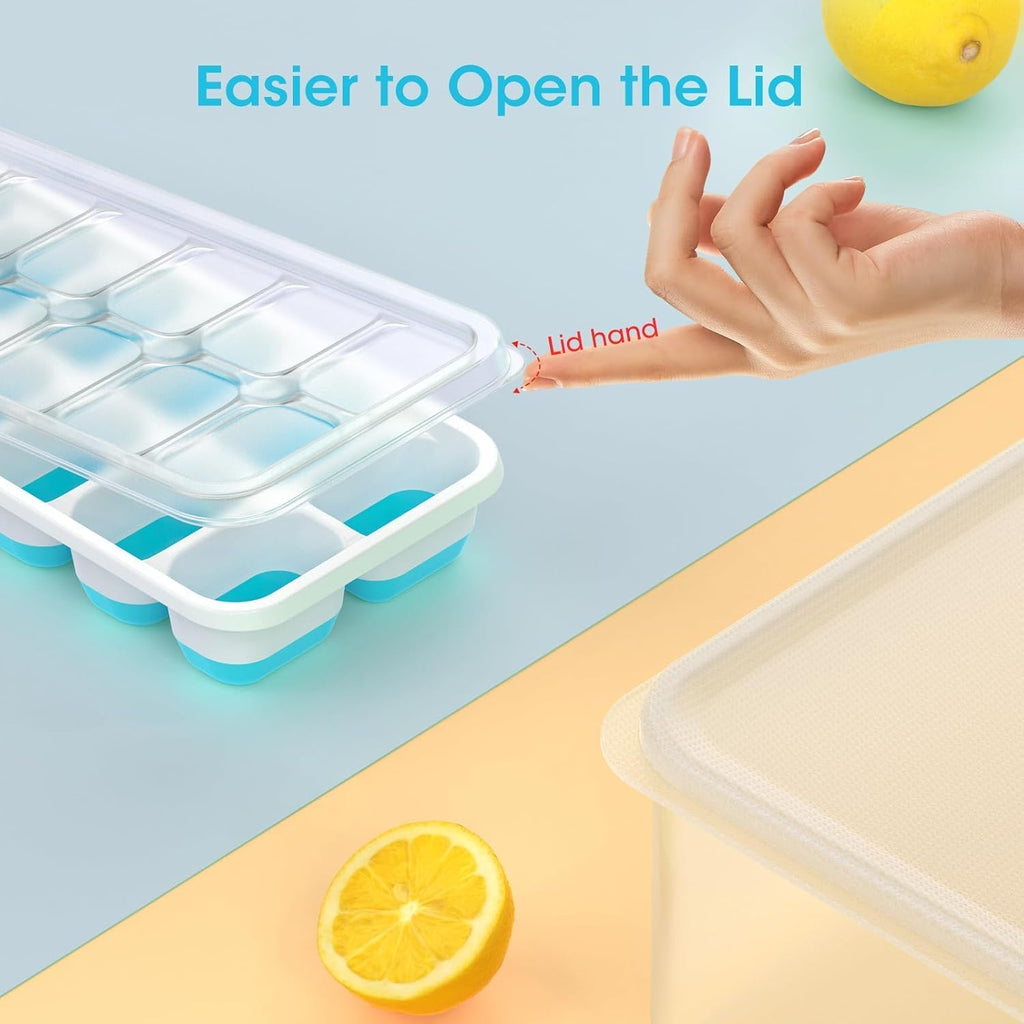 DOQAUS Ice Cube Tray with Lid and Bin,4 Pack Ice Cube Trays for Freezer