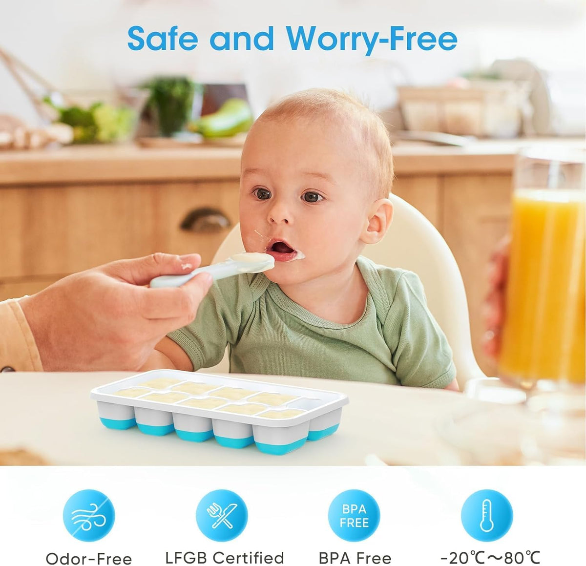 DOQAUS Ice Cube Tray with Lid and Bin,4 Pack Ice Cube Trays for Freezer