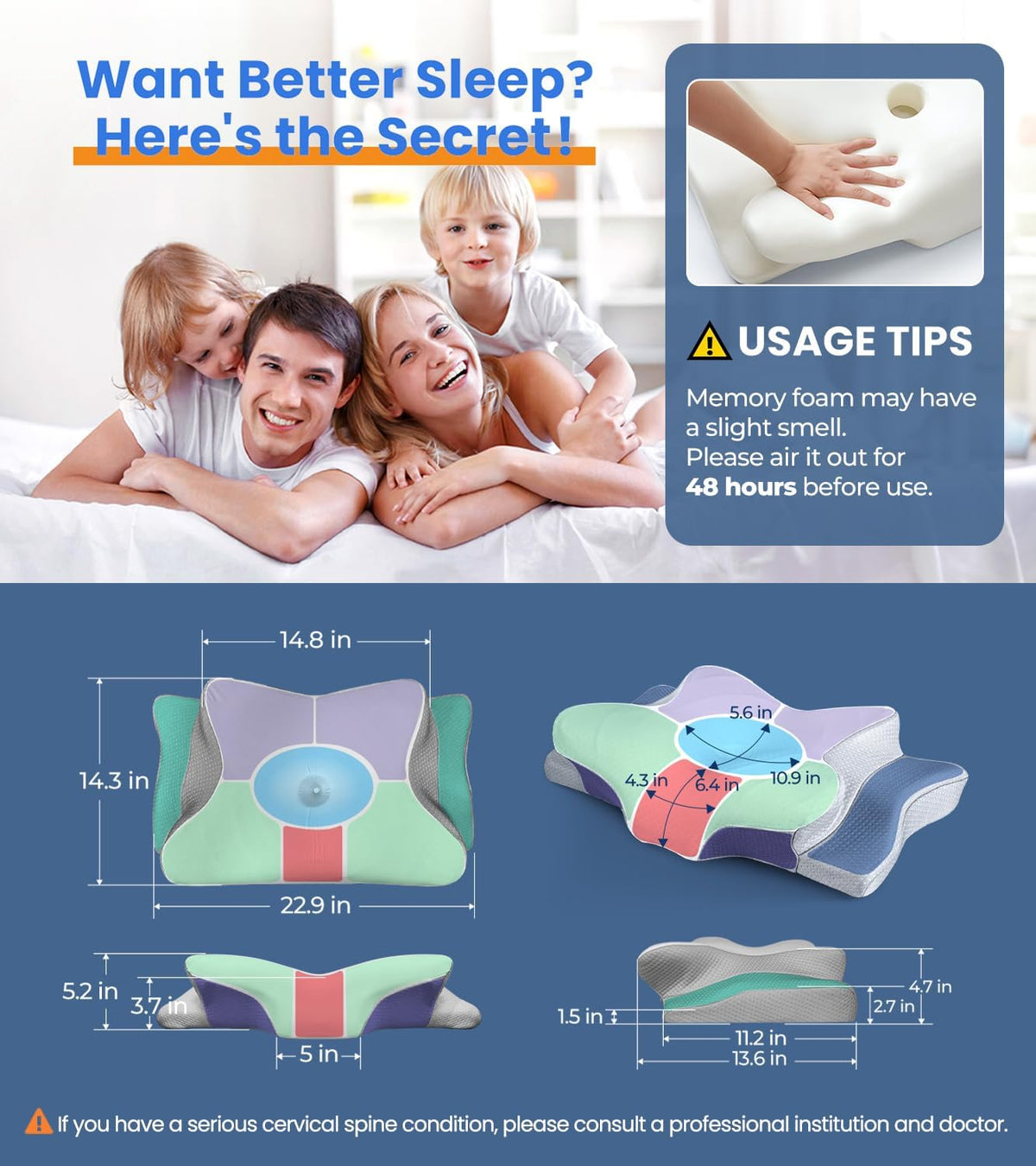 Ultra Pain Relief Cooling Pillow for Neck Support, Adjustable Cervical Pillow Cozy Sleeping, Odorless Ergonomic Contour Memory Foam Pillows, Orthopedic Bed Pillow for Side Back Stomach Sleeper