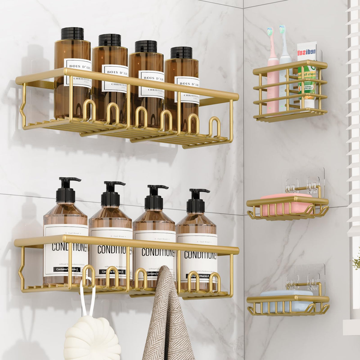 8 Pack Adhesive Bathroom Holders & Dispensers for Kids & Adults, Black