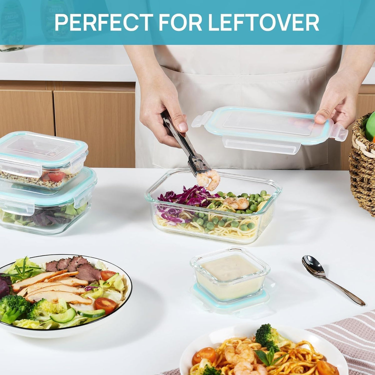 Vtopmart 8 Pack Glass Food Storage Containers with Lids Green