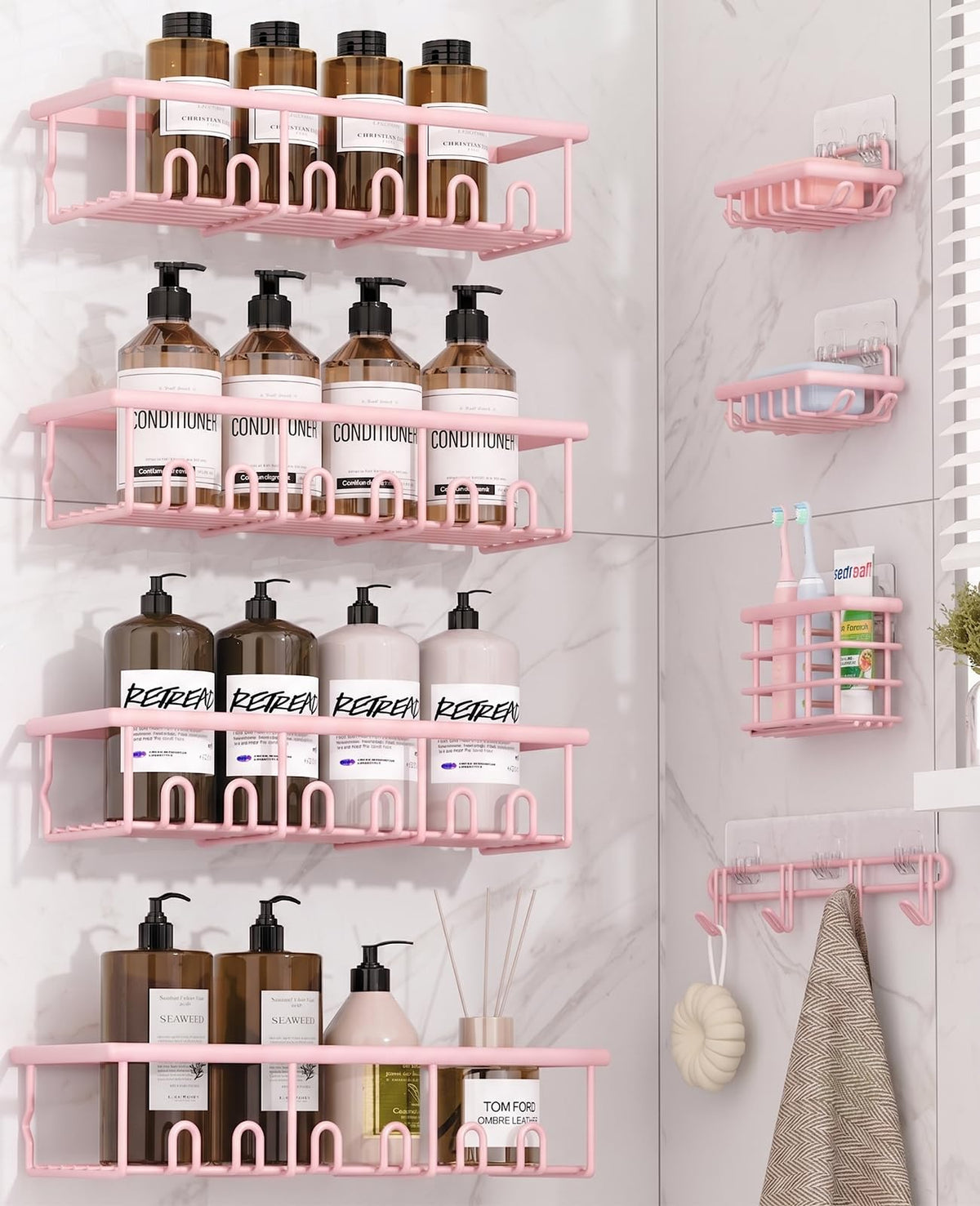 8 Pack Adhesive Bathroom Holders & Dispensers for Kids & Adults, Black