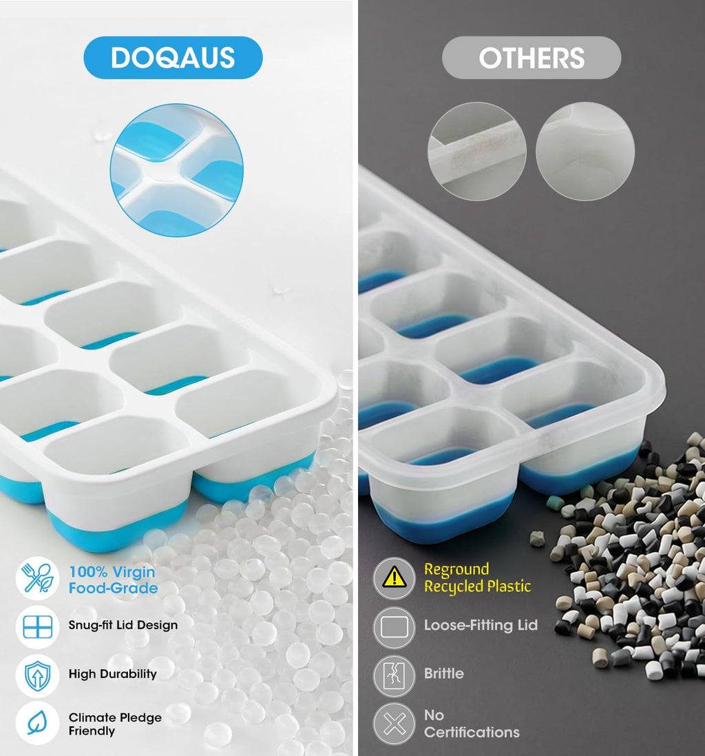 DOQAUS Ice Cube Tray with Lid and Bin,4 Pack Ice Cube Trays for Freezer