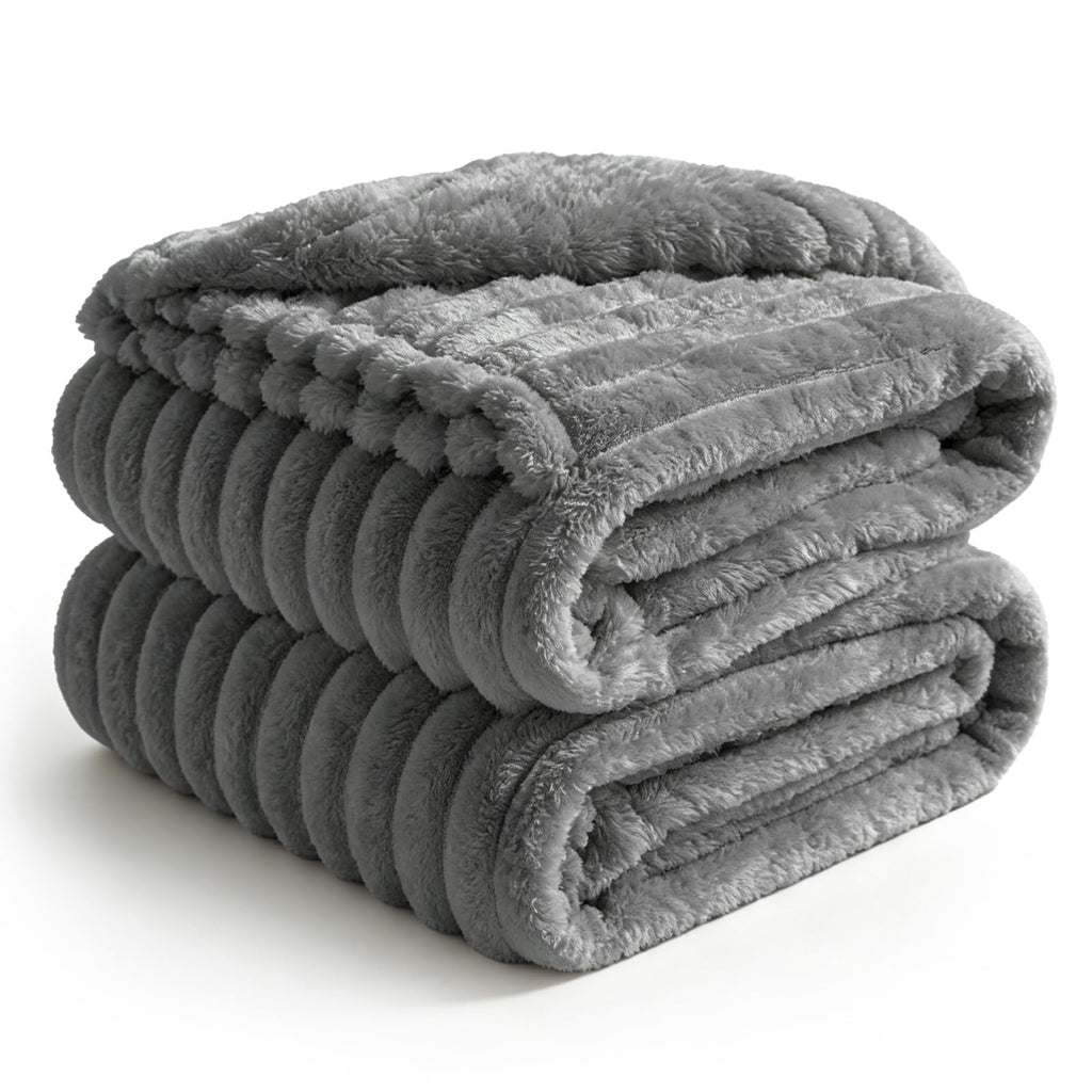 BEDELITE Ribbed Fleece Throw Blanket for Couch, Cream, 50"x60"