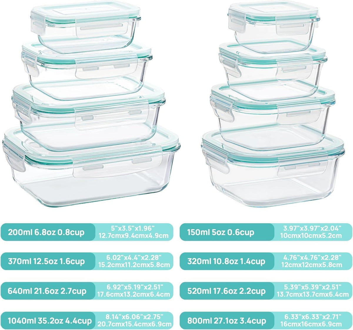 Vtopmart 8 Pack Glass Food Storage Containers with Lids Green