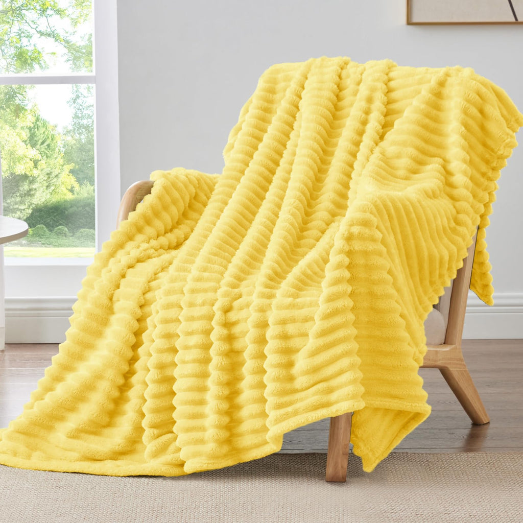 BEDELITE Ribbed Fleece Throw Blanket for Couch, Cream, 50"x60"