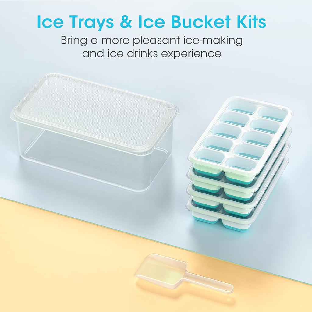 DOQAUS Ice Cube Tray with Lid and Bin,4 Pack Ice Cube Trays for Freezer