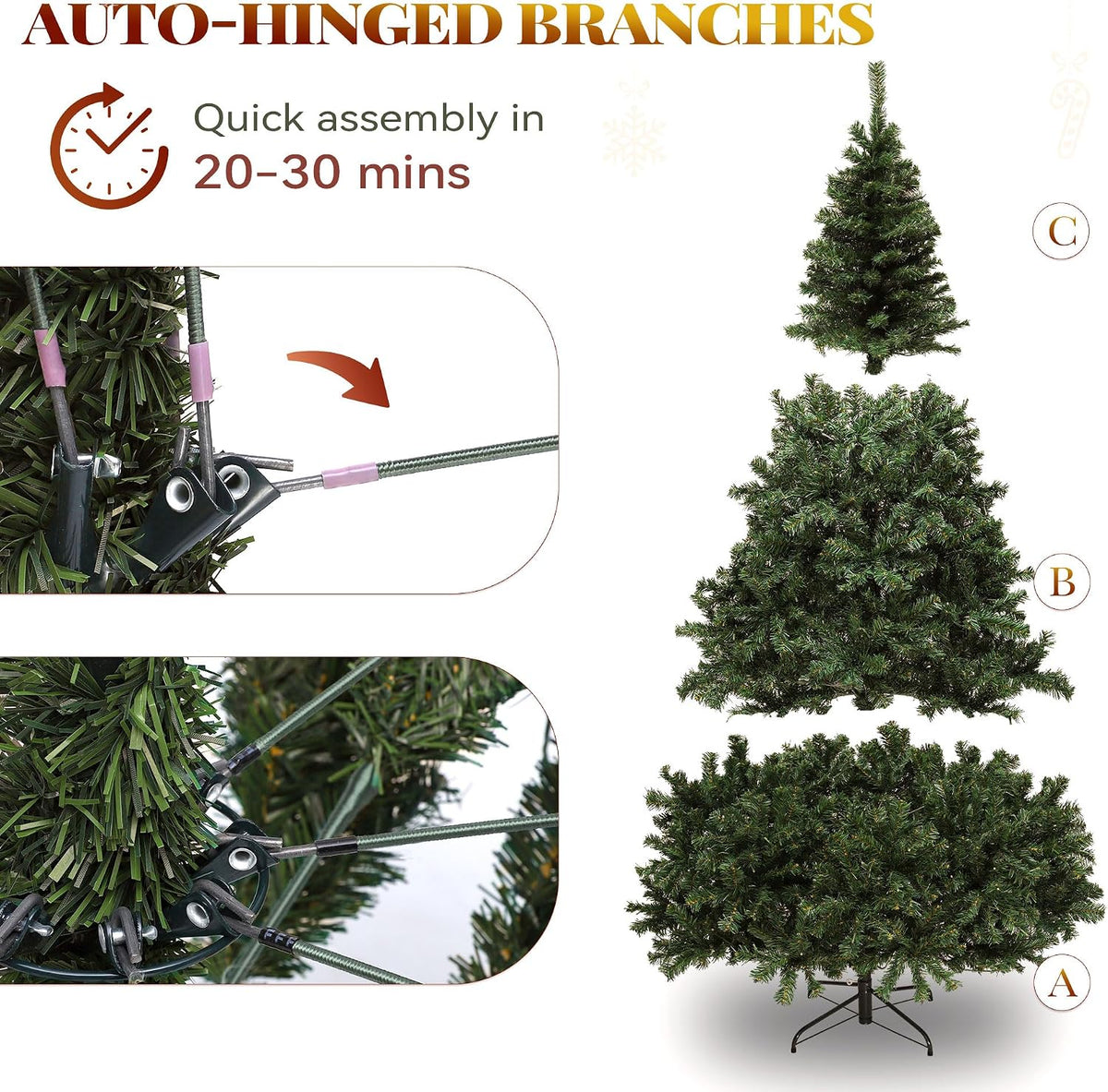 YITAHOME 6ft Prelit Green Artificial Hinged Christmas Tree with Remote