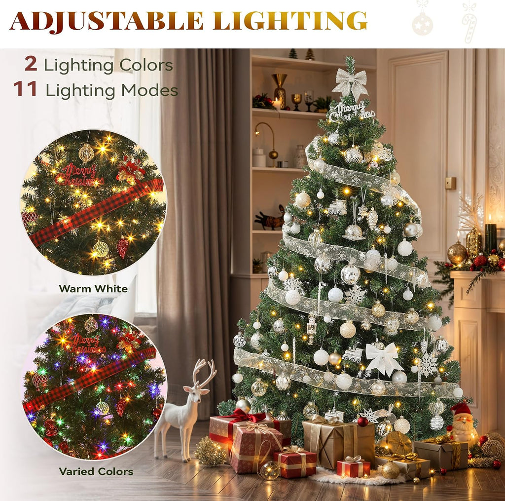 YITAHOME 6ft Prelit Green Artificial Hinged Christmas Tree with Remote
