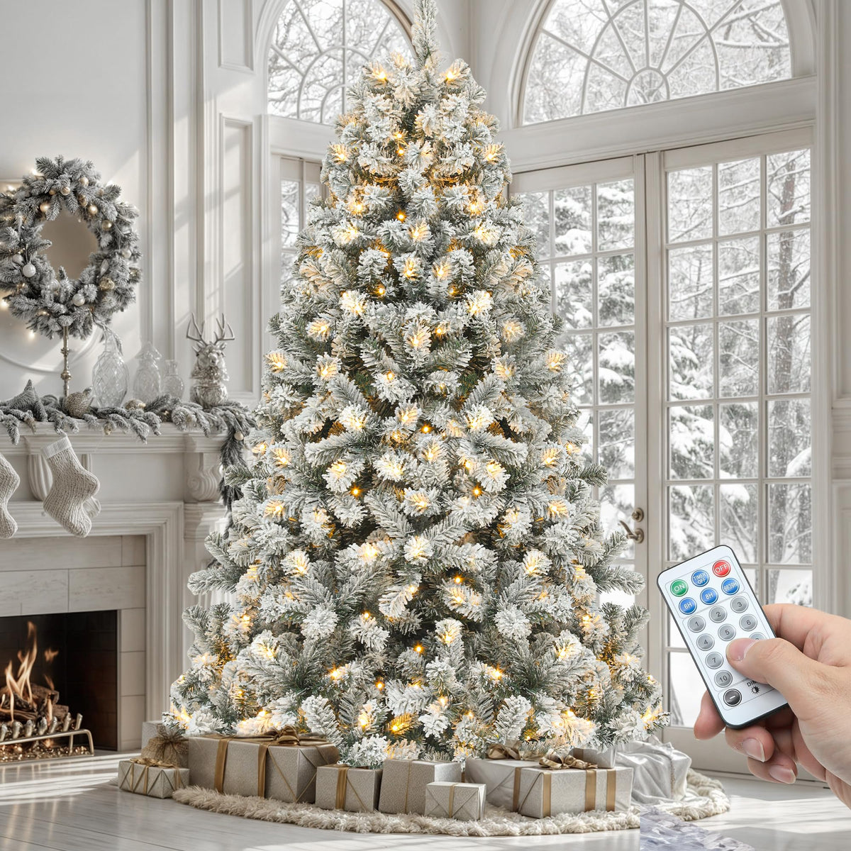 YITAHOME 6ft Prelit Green Artificial Hinged Christmas Tree with Remote