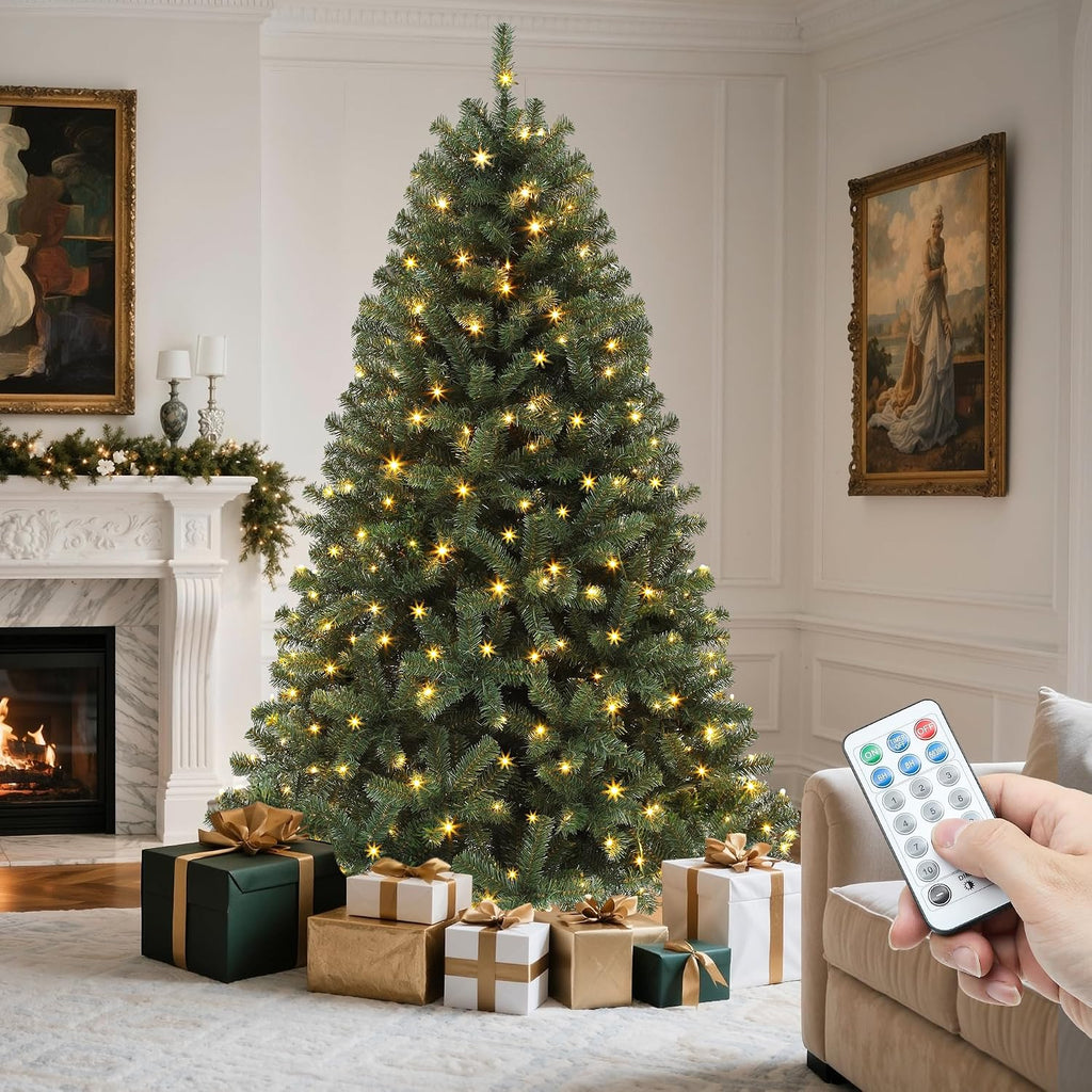 YITAHOME 6ft Prelit Green Artificial Hinged Christmas Tree with Remote